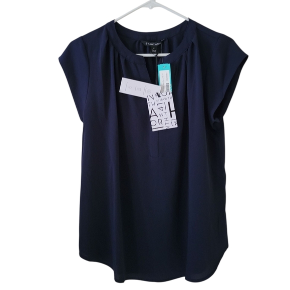 41 Hawthorn Morey Navy Blue Split Neck Blouse New - Picture 1 of 8